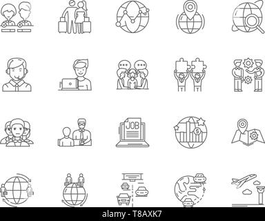 Immigration services line icons, signs, vector set, outline illustration concept  Stock Vector