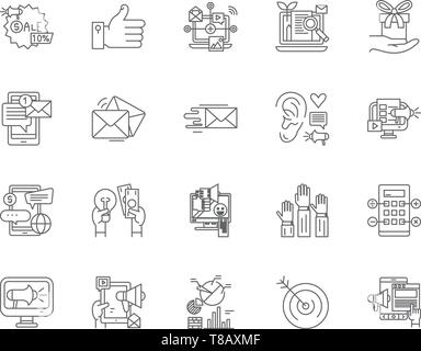 Internet marketing agency line icons, signs, vector set, outline illustration concept  Stock Vector