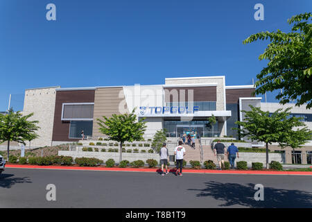 Hillsboro, Oregon - May 11, 2019 : TopGolf, Entertainment venue with swanky lounge with drinks & games Stock Photo