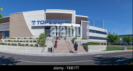 Hillsboro, Oregon - May 11, 2019 : TopGolf, Entertainment venue with swanky lounge with drinks & games Stock Photo