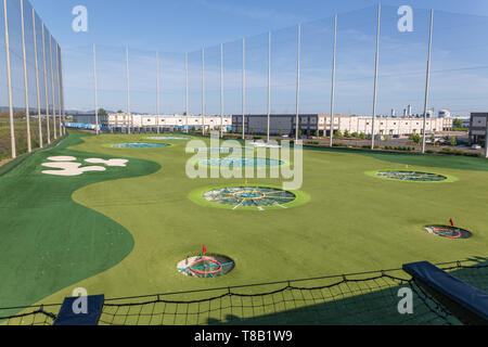 Hillsboro, Oregon - May 11, 2019 : TopGolf, Entertainment venue with swanky lounge with drinks & games Stock Photo