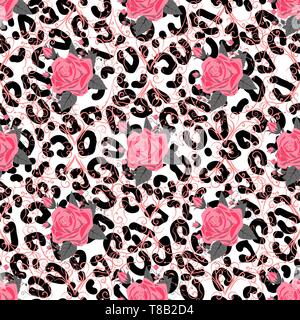 Seamless pattern with print of cow skin. Abstract spots and white daisies  on a beige background. Vector pattern for printing on fabric, gift  wrapping, covers, wallpapers.:: موقع تصميمي