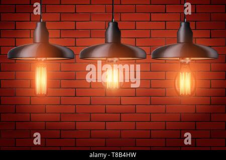 Set of edison light bulb with metal shade Stock Vector