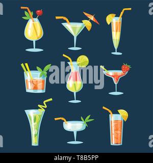 Vector set of drinks and cocktails icons.  Stock Vector