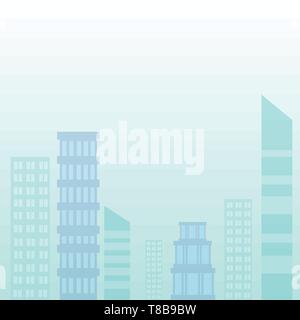 Outdoor Cityscape Urban View Skyscrapers in Pastel Blue Unclouded Skies Design business Empty copy space text for Ad website promotion isolated Banner Stock Vector