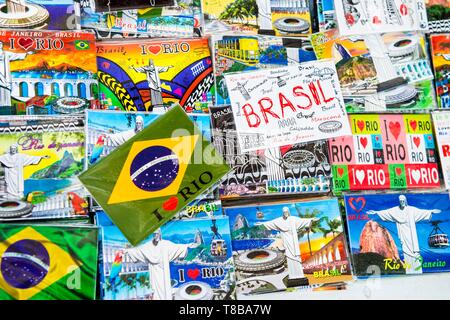 Brazil, Southeast region, City of Rio de Janeiro, city classified World Heritage of UNESCO, district of Ipanema, Osorio square (Praça Osório), the Saturday hippie market (Feria Hipie), souvenirs Stock Photo