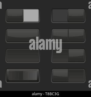 Toggle switch buttons and Push buttons. Black elements Stock Vector