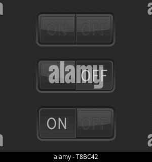 On and Off toggle switch buttons. Black interface icons Stock Vector