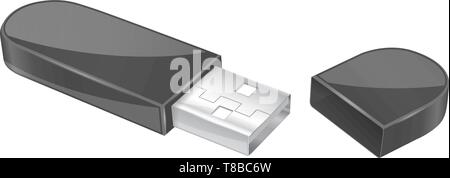 USB flash drive with cap. Black memory stick Stock Vector