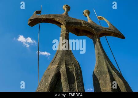 Brazil, Central-West, Federal District, Brasilia, city classified World Heritage of UNESCO, Three Powers Square, the sculpture of the Warriors (Os Guerreiros) designed by Bruno Giorgi Stock Photo