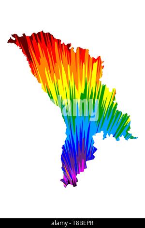 Moldova - map is designed rainbow abstract colorful pattern, Republic of Moldova map made of color explosion, Stock Vector