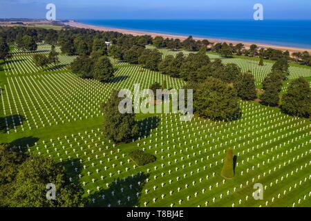 France, Calvados, Colleville sur Mer, the Normandy Landings Beach, Normandy American Cemetery and Memorial, Omaha Beach in the background Stock Photo