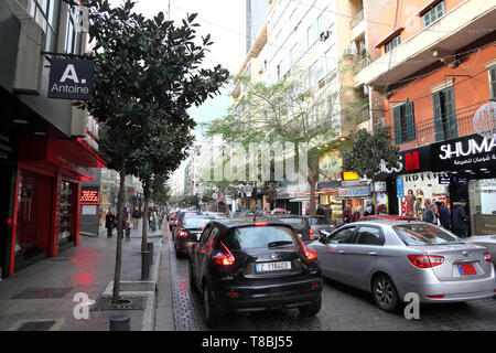 Editorial Image Beirut, Lebanon- 12/29/2018: the hustle and bustle in the famous Hamra Street in Beirut. Stock Photo