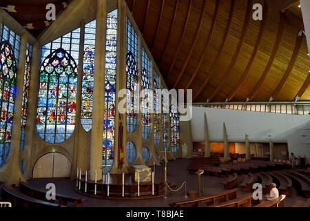 France, Seine Maritime, Rouen, the modern church of Saint Joan of Arc, place of conservation of the stained glass from the former St. Vincent Church destroyed in 1944 Stock Photo