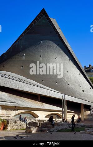 France, Seine Maritime, Rouen, place du Vieux MarchÚ, the site of Joan Of Arc's pyre, the modern church of Saint Joan of Arc, the form of the building represents an upturned viking boat and fish shape Stock Photo