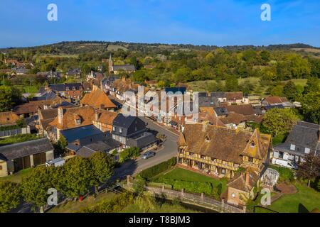 France, Calvados, Pays d'Auge, Beuvron en Auge, labelled Les Plus Beaux Villages de France (The Most Beautiful Villages of France) (aerial view) Stock Photo