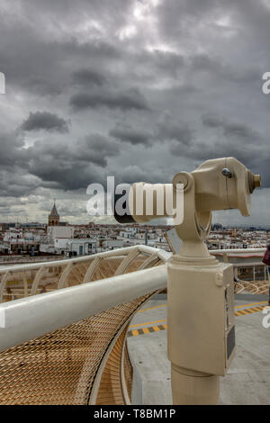 View from the top of the Space Metropol Parasol, 'Setas de Sevilla', a big structure located at La Encarnacion square,  Seville, Spain, where one have Stock Photo