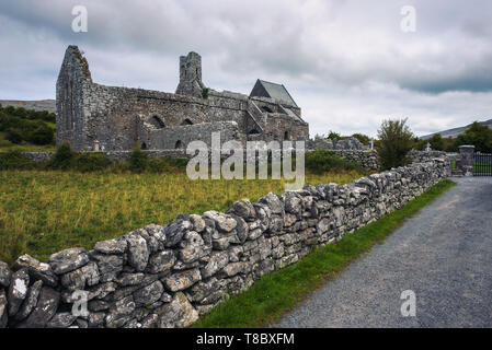 Corcomroe Abbey ruins and its cemetery in Ireland Stock Photo