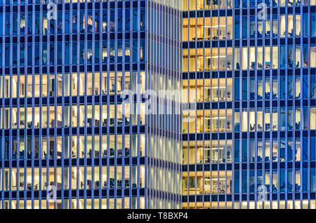 Rotterdam, The Netherlands, February 15, 2019: close up of the part of De Rotterdam building occupied by offices, at dusk, with interior lighting on i Stock Photo