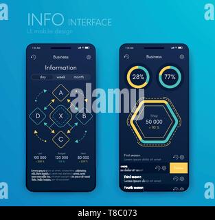 User interface with infographics with charts and graphs in flat design. Ui design Stock Vector