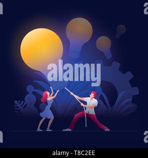 Business people meeting and brainstorming and search, find and hunt new ideas, solutions and oppotunities.  Vector concept illustration. Stock Vector