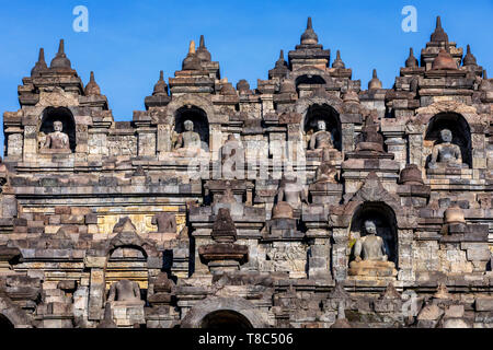 Buddha statues at Borobudur, Yogyakarta, Java, Indonesia Stock Photo