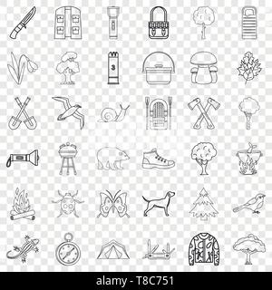 Hiking icons set, outline style Stock Vector