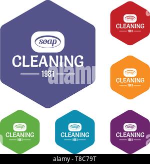Cleaning soap icons vector hexahedron Stock Vector