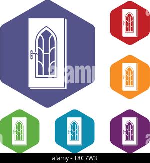 Arched glass door icons vector hexahedron Stock Vector
