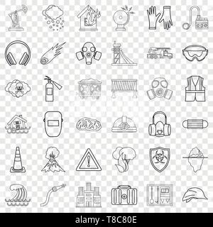 Disaster icons set, outline style Stock Vector