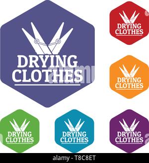 Drying clothes icons vector hexahedron Stock Vector