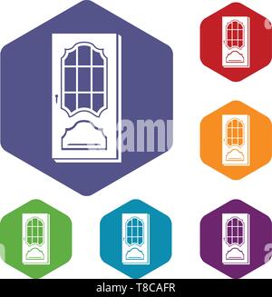 Door with glass icons vector hexahedron Stock Vector