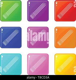 Toothpick icons set 9 color collection Stock Vector