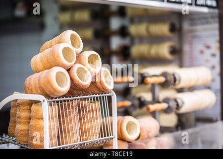 Trdelnik traditional czech slovak or hungarian sweet rolled pasrtry Stock Photo