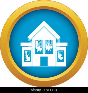 House with broken windows icon blue vector isolated Stock Vector
