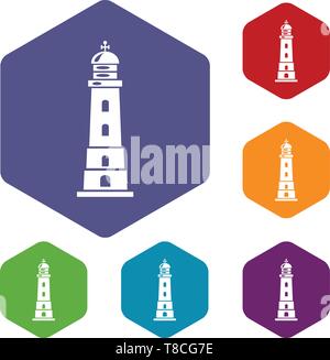 Sea lighthouse icons vector hexahedron Stock Vector