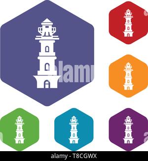 Coast lighthouse icons vector hexahedron Stock Vector
