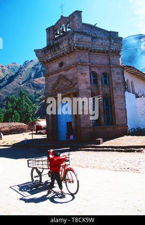 Church on Plaza de Armas,Pisac,Peru Stock Photo