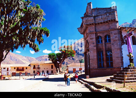 Church on Plaza de Armas,Pisac,Peru Stock Photo