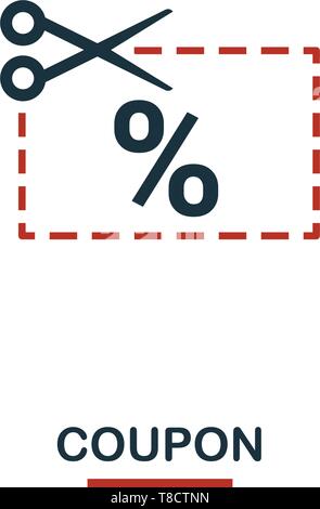 Coupon icon in two colors. Creative black and red design from e-commerce icons collection. Pixel perfect simple coupon icon for web design, apps, soft Stock Vector