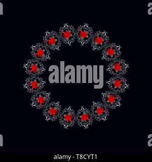Color bouquet of flowers poppies red and black tones. Circle pattern. Wreath. Can be used as pixel-art frame. eps10 Stock Vector