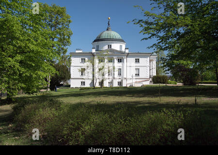 Neoclassical palace by Stanislaw Zawadzki inspired by Villa Capra La Rotonda in Vicenza, Italy, in English landscape palace park in Lubostron, Poland. Stock Photo