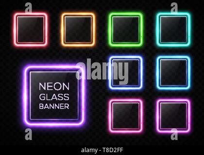 Glossy plastic texture banner set. Colorful square Stock Vector