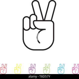 Peace hand gesture line icon. Sixties lifestyle symbol in black and six colors. Stock Vector