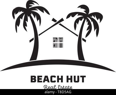 Real Estate logo template with house between palm trees vector illustration Stock Vector