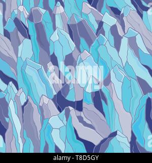 Vector seamless pattern with crystals and stones. Stylized rocky landscape. Pastel color. Template for design. Stock Vector