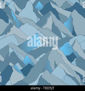 Seamless vector pattern with mountains landscape. Grey colors. Design backdrop Stock Vector