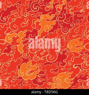 Abstract seamless vector pattern with red fire. Asian style. Template for design Stock Vector