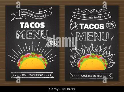 Vector Menu Taco Mexican cuisine fastfood tacos menu. Colorful beef taco graphic with ...