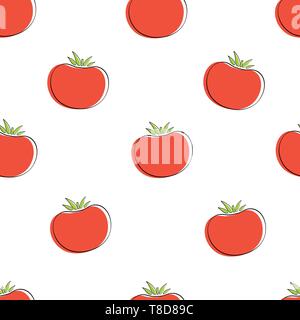 Tomato vegetable seamless background vector flat illustration. Modern seamless texture background design with tomato vegetable in natural red and white color for healthy vegetarian menu or wallpaper Stock Vector